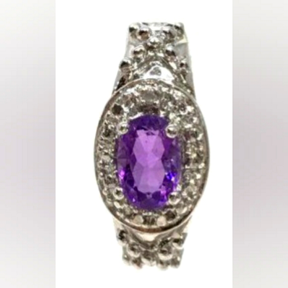 Amethyst & Diamond Accent Half Hoop Sterling Silver Earrings - Picture 10 of 13